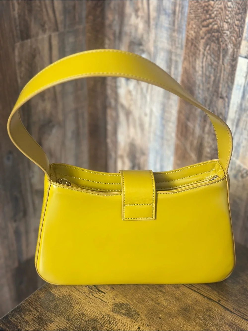 Brandon Blackwood Daphne in Yellow Oil Leather Shoulder Bag with Gold hardware